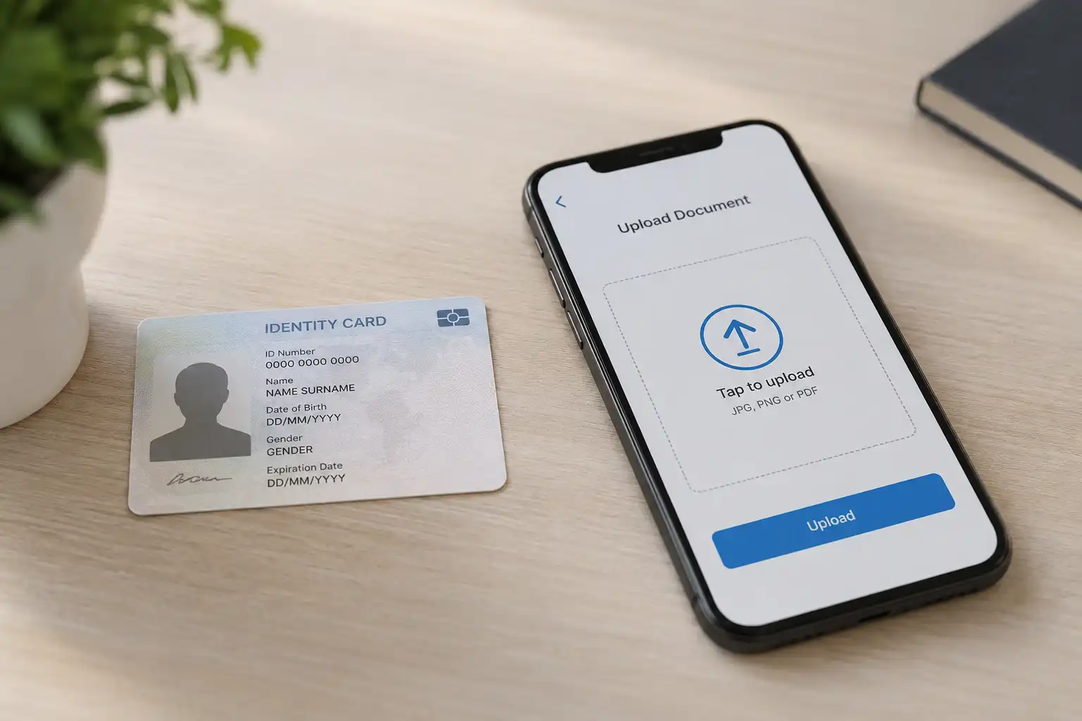 An identity document and a document-upload icon illustrating Betti Casino KYC verification