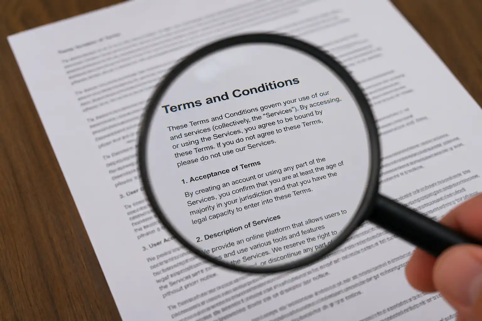 A magnifying glass over fine print on a bonus offer illustrating Betti Casino welcome bonus terms